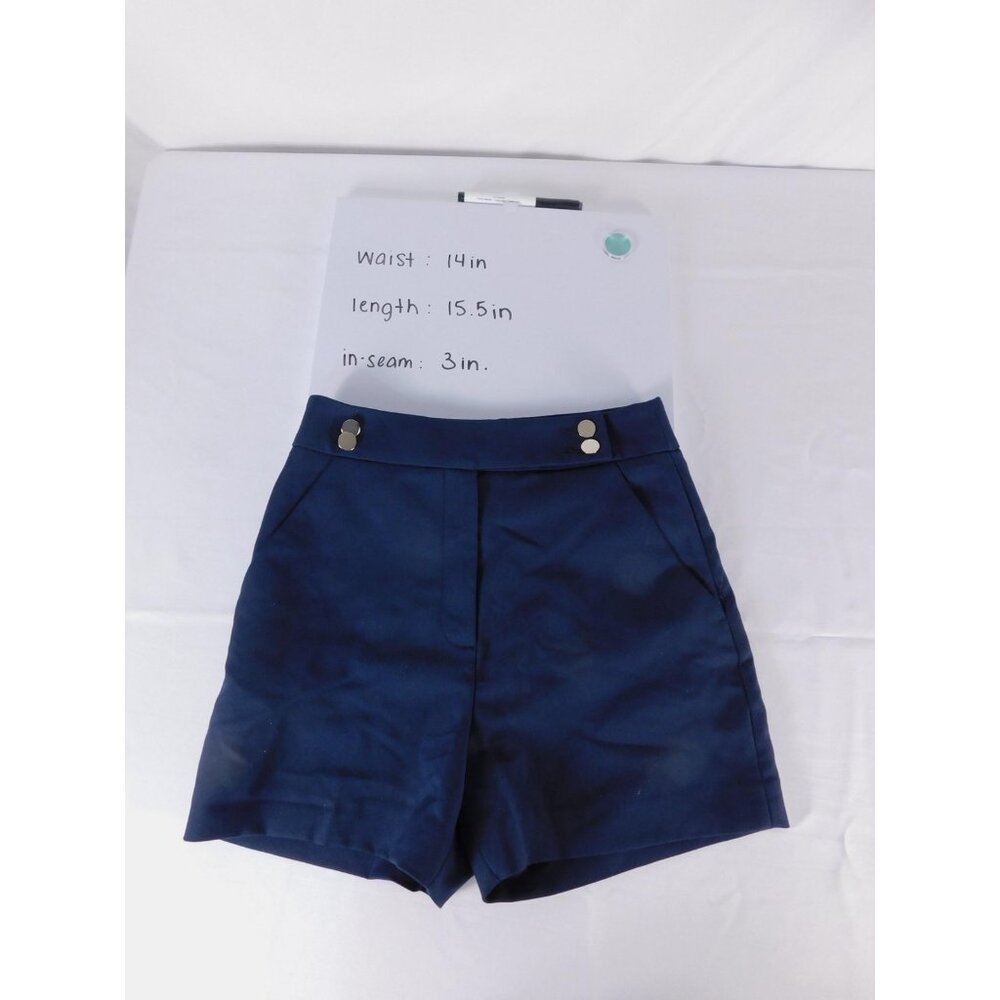 H&M Sailor Shorts Womens 4 Navy Blue Button Waist Nautical High Rise Casual - Picture 5 of 5
